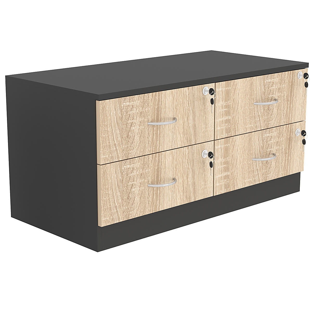 Тумба T-19 900мм (H-450мм c 4-мя выдвижными ящиками) Черный + Дуб Сонома