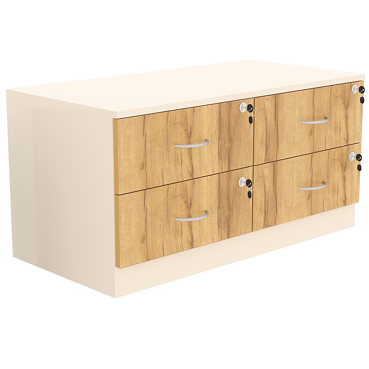 Тумба T-19 900мм (H-450мм c 4-мя выдвижными ящиками) Крем Вайс и Дуб Золотистый