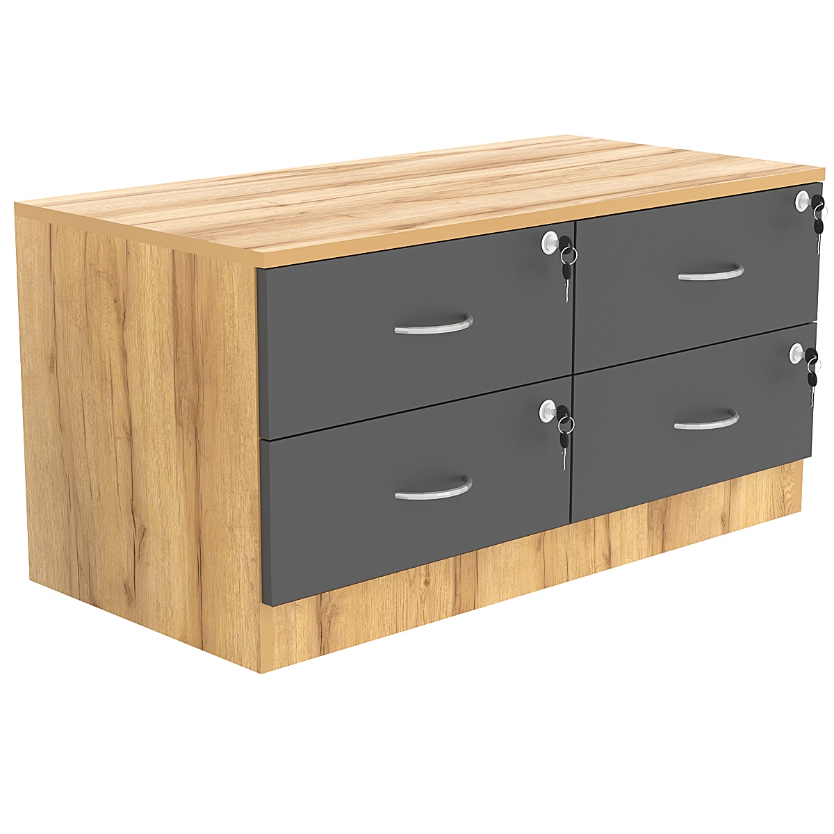 Тумба T-19 900мм (H-450мм c 4-мя выдвижными ящиками) Дуб Золотистый и Темно-Серый