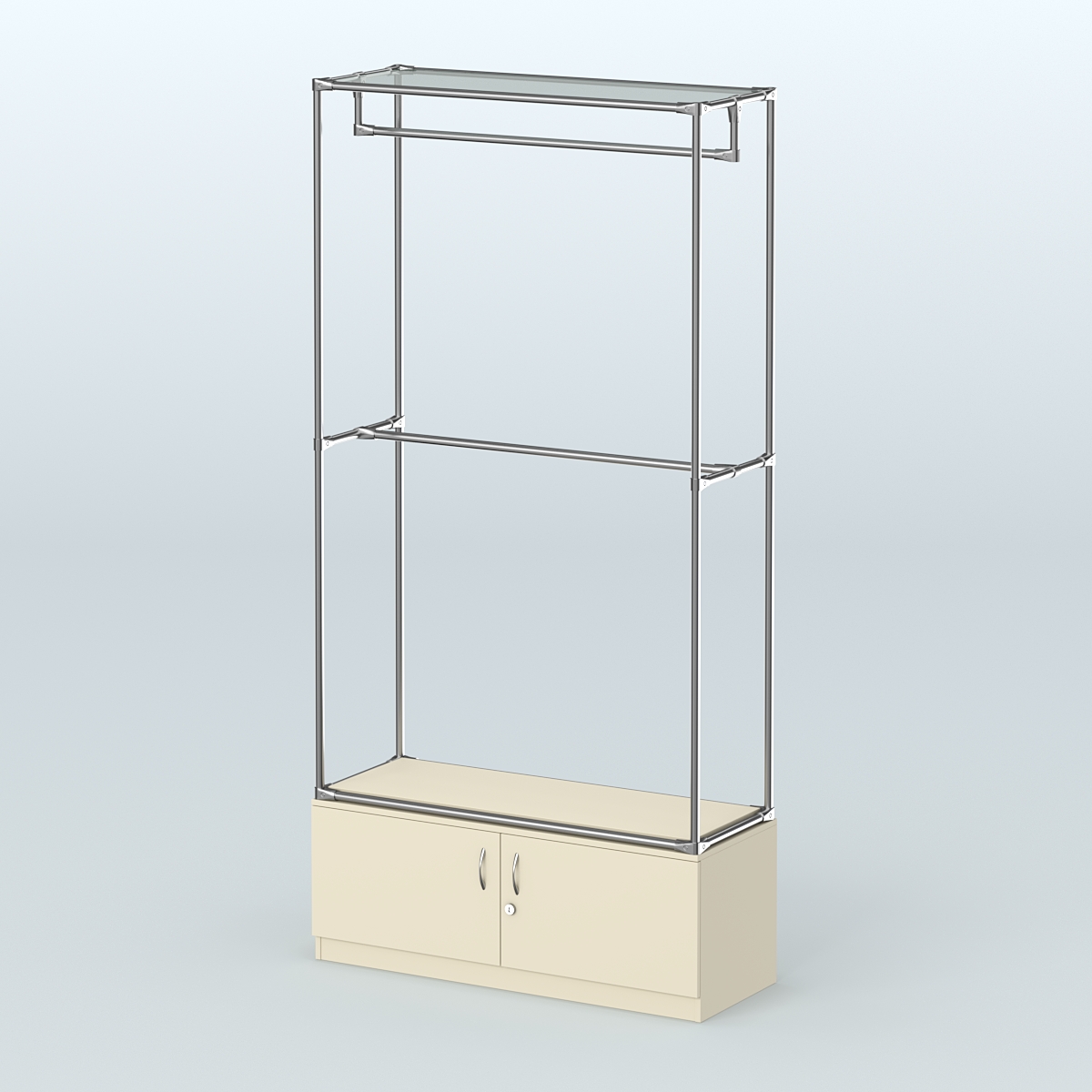 Торговая система ХРОМ без ДСП 1200 мм №1-4 с тумбой Т-21 и поручнями Крем Вайс