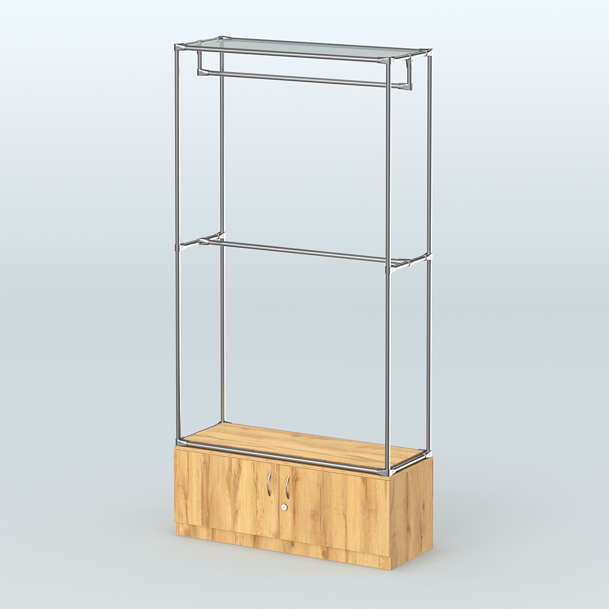 Торговая система ХРОМ без ДСП 1200 мм №1-4 с тумбой Т-21 и поручнями Дуб Золотистый