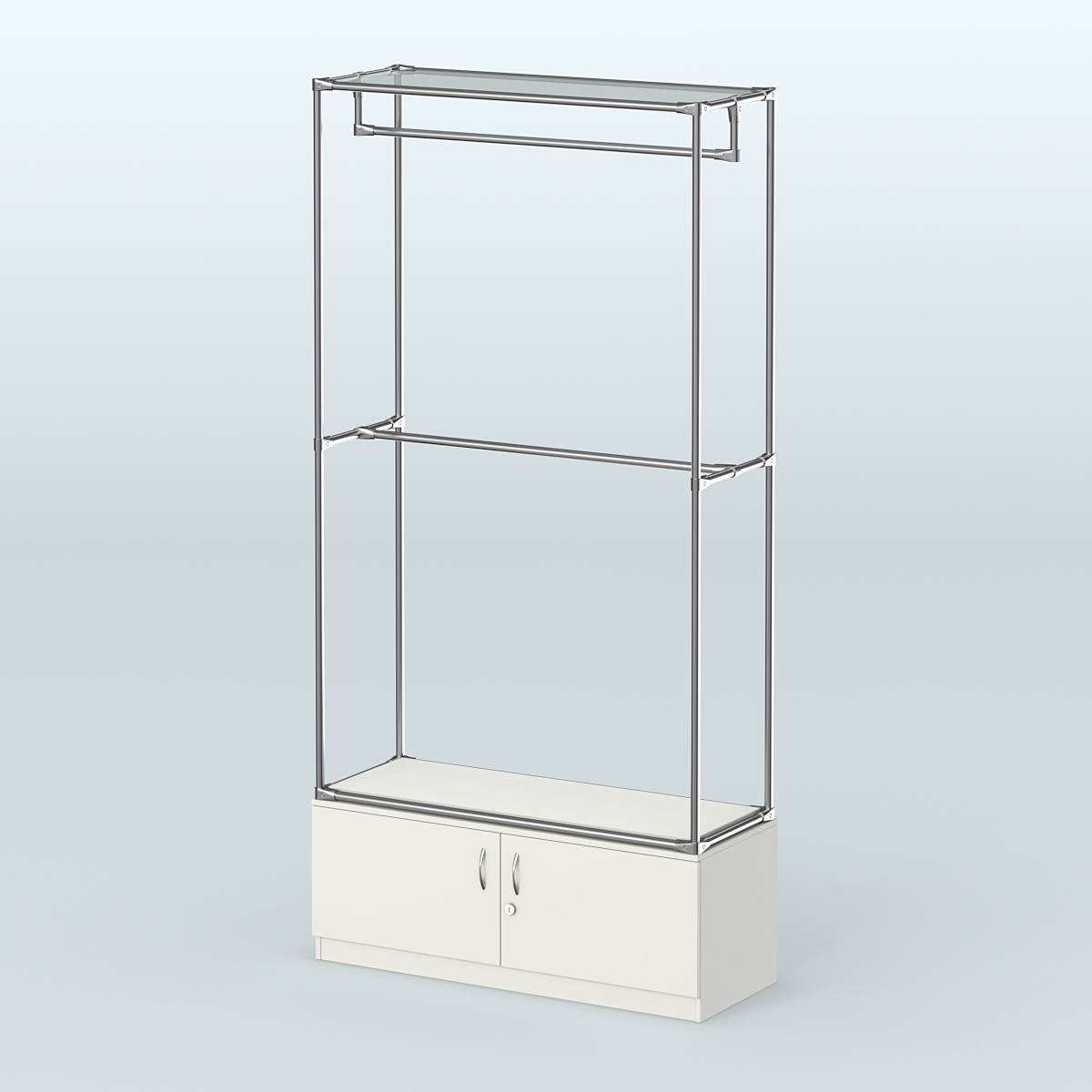 Торговая система ХРОМ без ДСП 1200 мм №1-4 с тумбой Т-21 и поручнями Белый