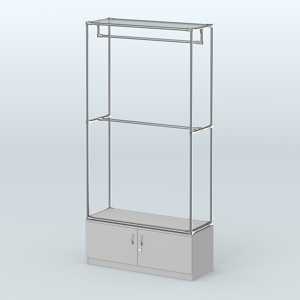 Торговая система ХРОМ без ДСП 1200 мм №1-4 с тумбой Т-21 и поручнями Серый