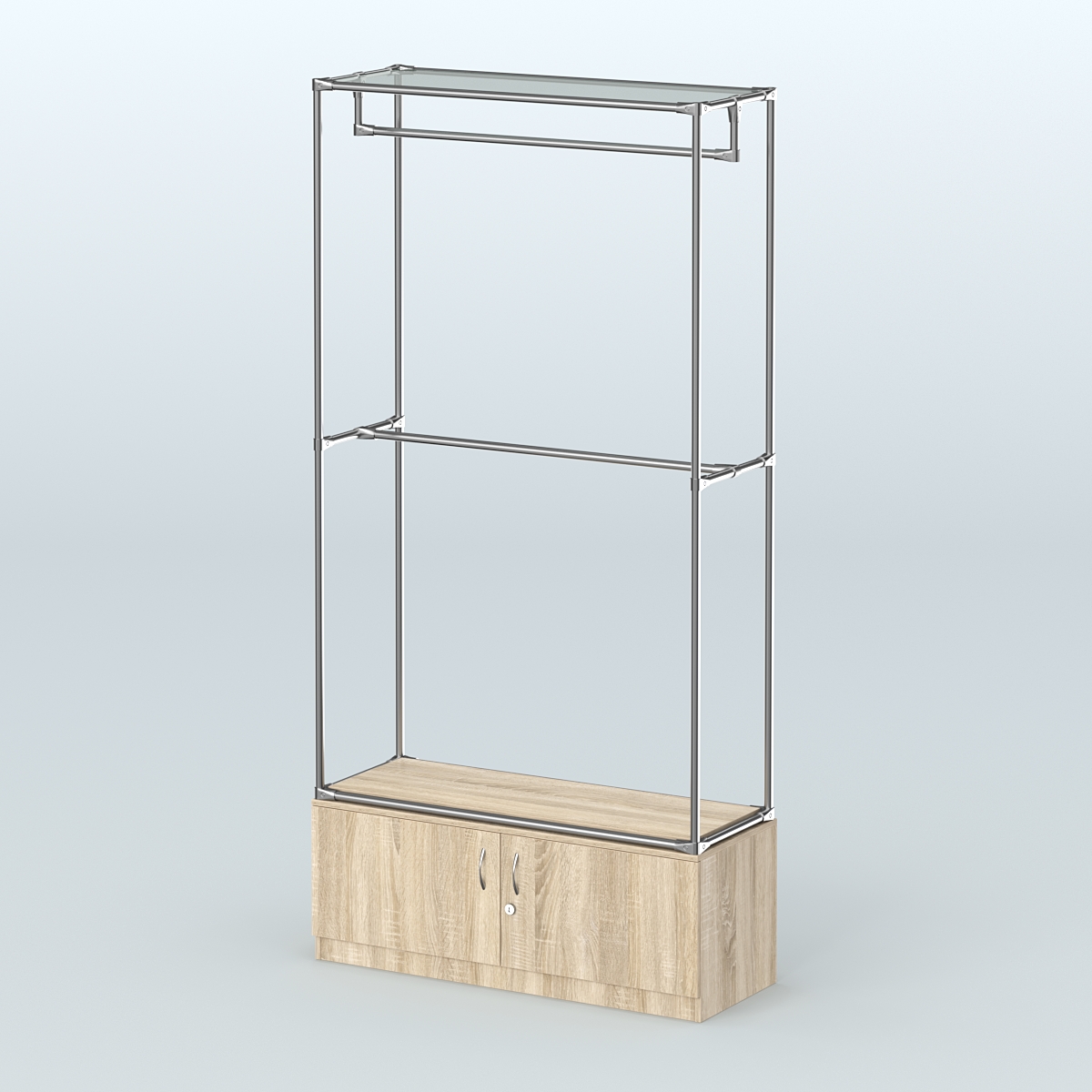 Торговая система ХРОМ без ДСП 1200 мм №1-4 с тумбой Т-21 и поручнями Дуб Сонома