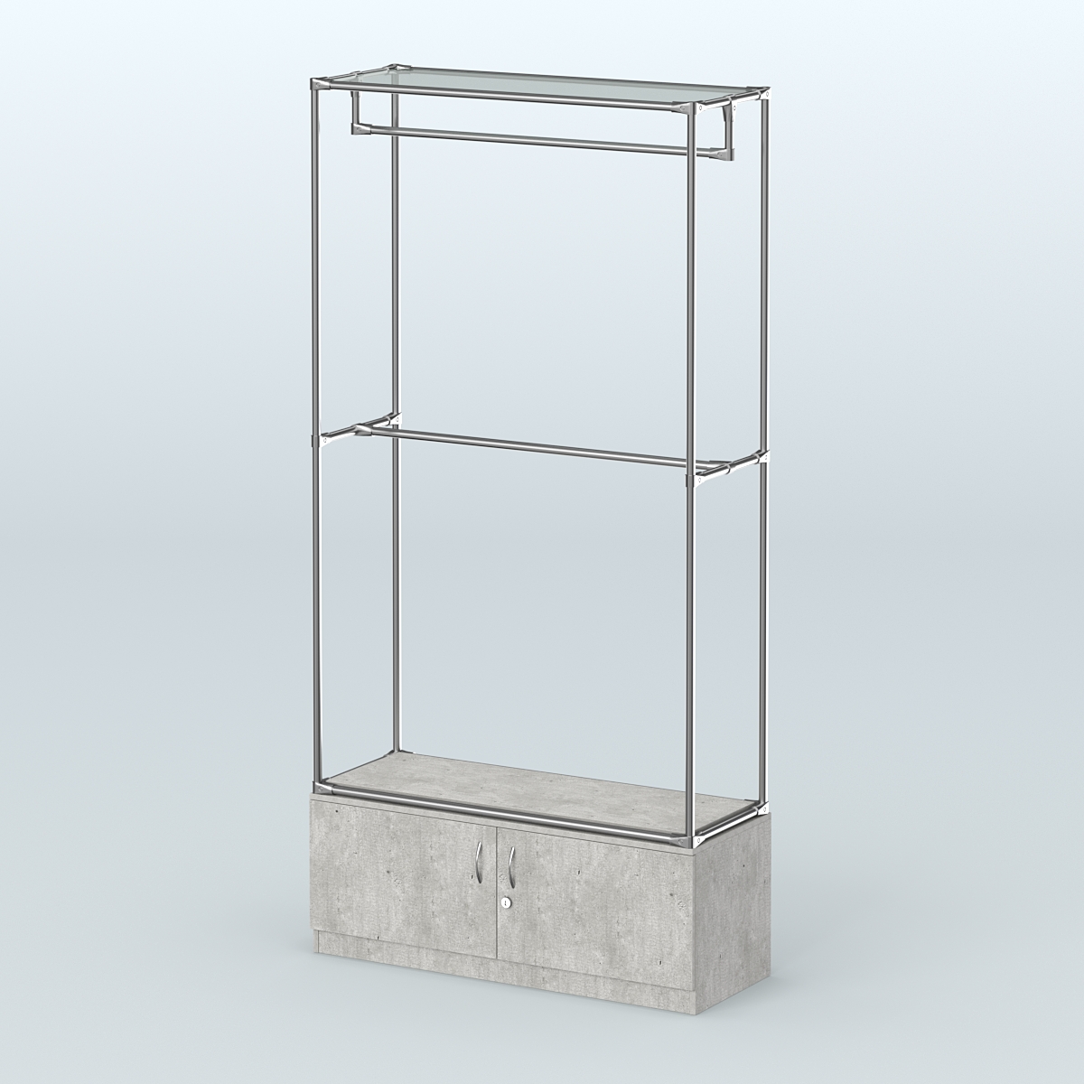 Торговая система ХРОМ без ДСП 1200 мм №1-4 с тумбой Т-21 и поручнями Метрополитан Грей