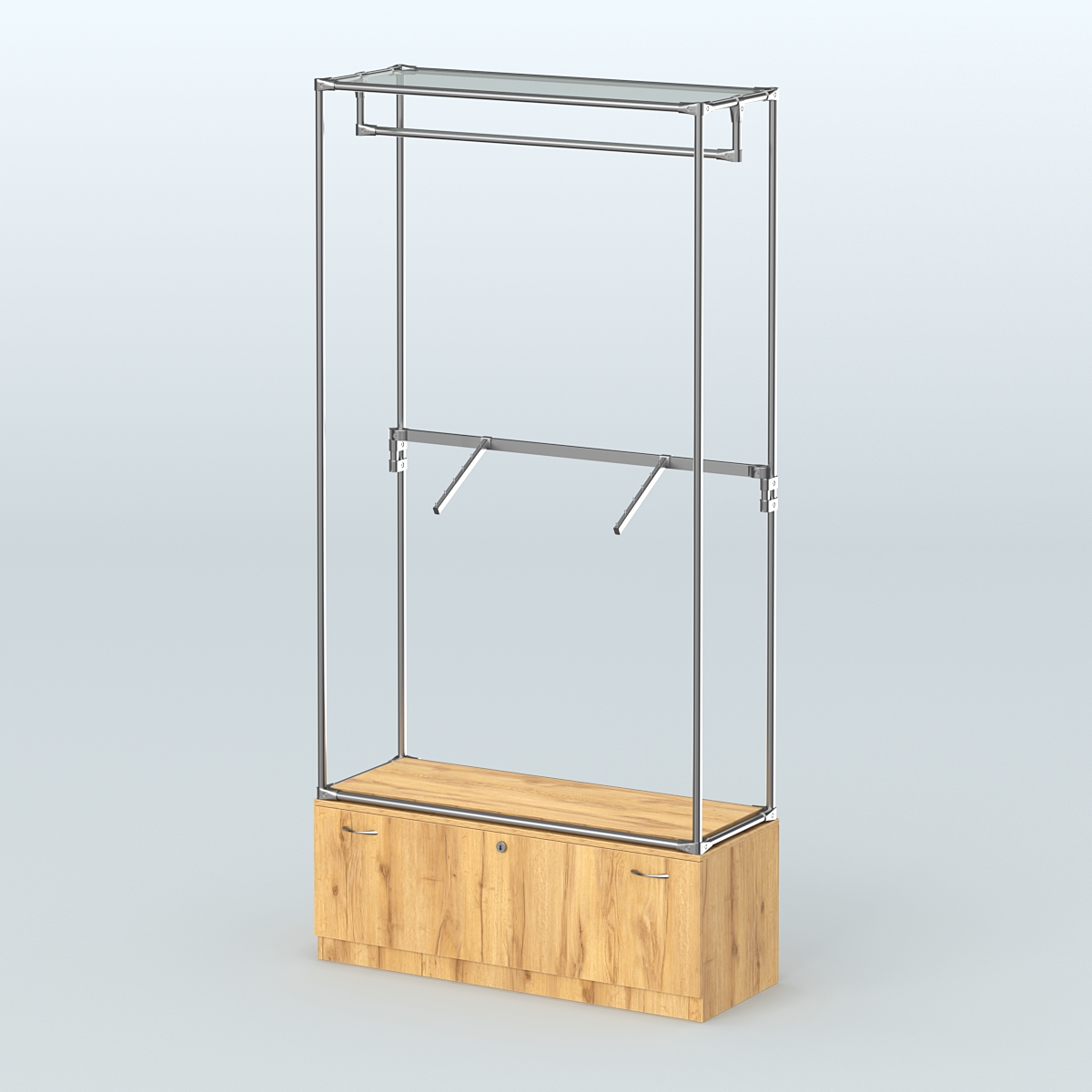 Торговая система ХРОМ без ДСП 1200 мм №2-1 с тумбой Т-11 и поручнями Дуб Золотистый