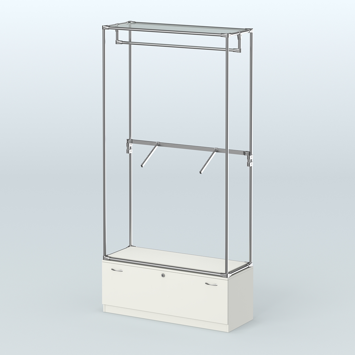 Торговая система ХРОМ без ДСП 1200 мм №2-1 с тумбой Т-11 и поручнями Белый