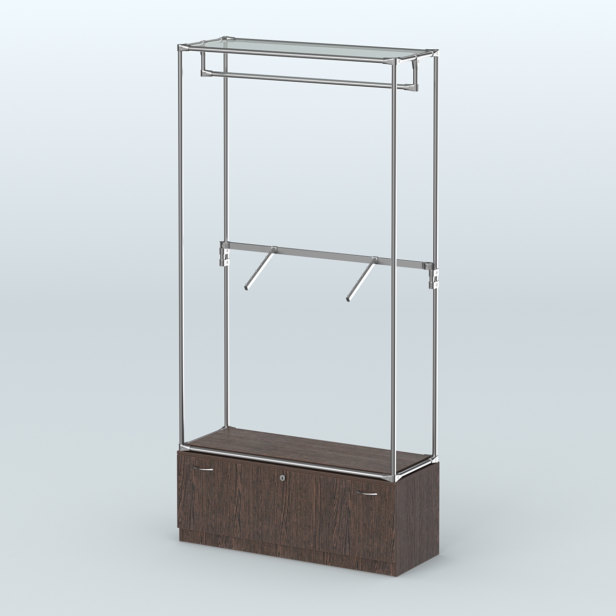 Торговая система ХРОМ без ДСП 1200 мм №2-1 с тумбой Т-11 и поручнями Дуб Венге