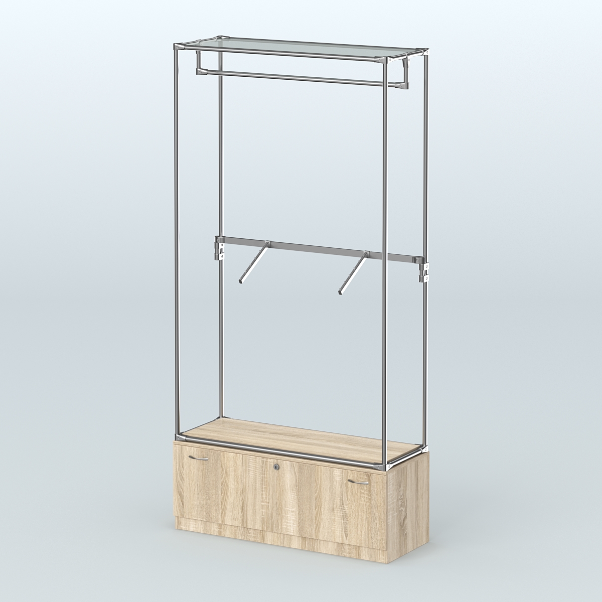 Торговая система ХРОМ без ДСП 1200 мм №2-1 с тумбой Т-11 и поручнями Дуб Сонома