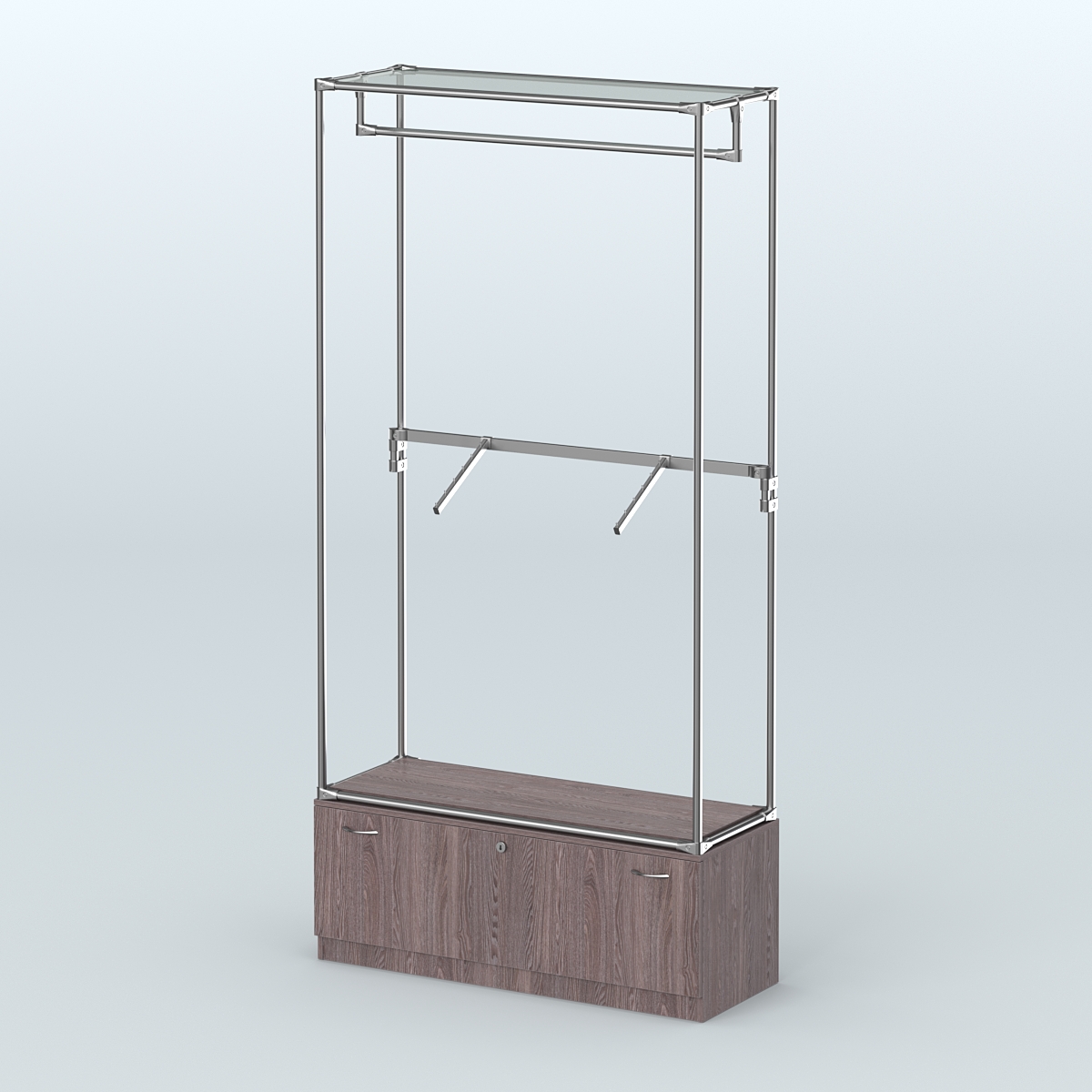 Торговая система ХРОМ без ДСП 1200 мм №2-1 с тумбой Т-11 и поручнями Ясень Анкор темный