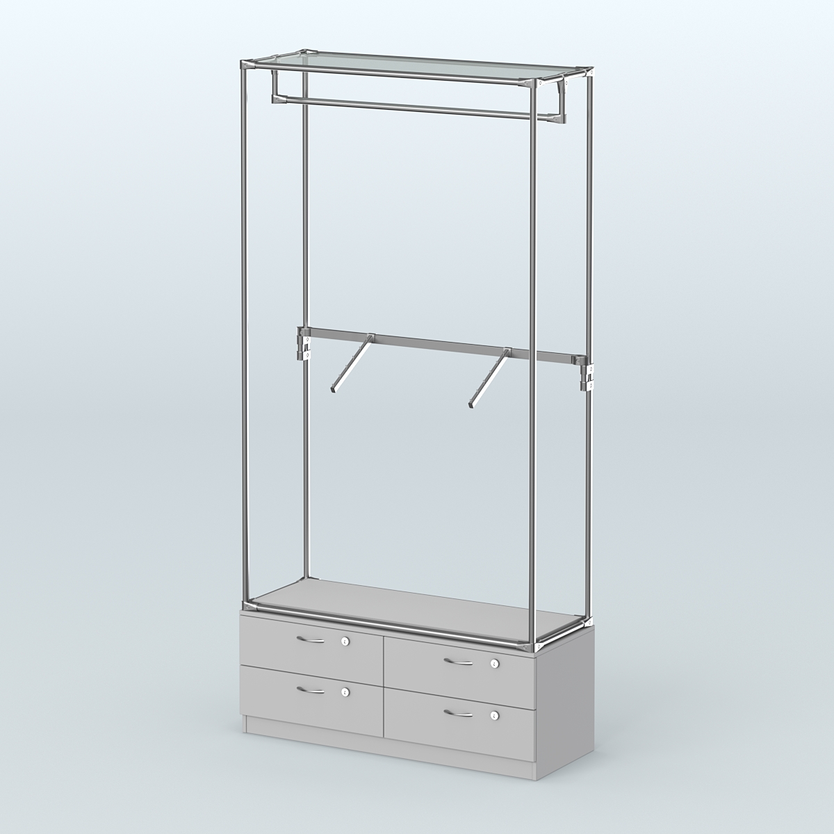 Торговая система ХРОМ без ДСП 1200 мм №2-2 с тумбой Т-14 и поручнями Серый