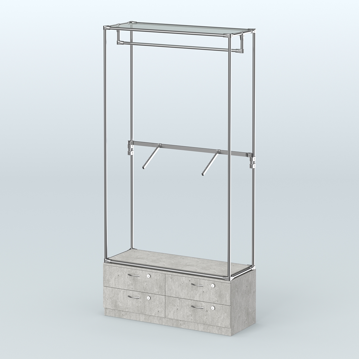 Торговая система ХРОМ без ДСП 1200 мм №2-2 с тумбой Т-14 и поручнями Метрополитан Грей