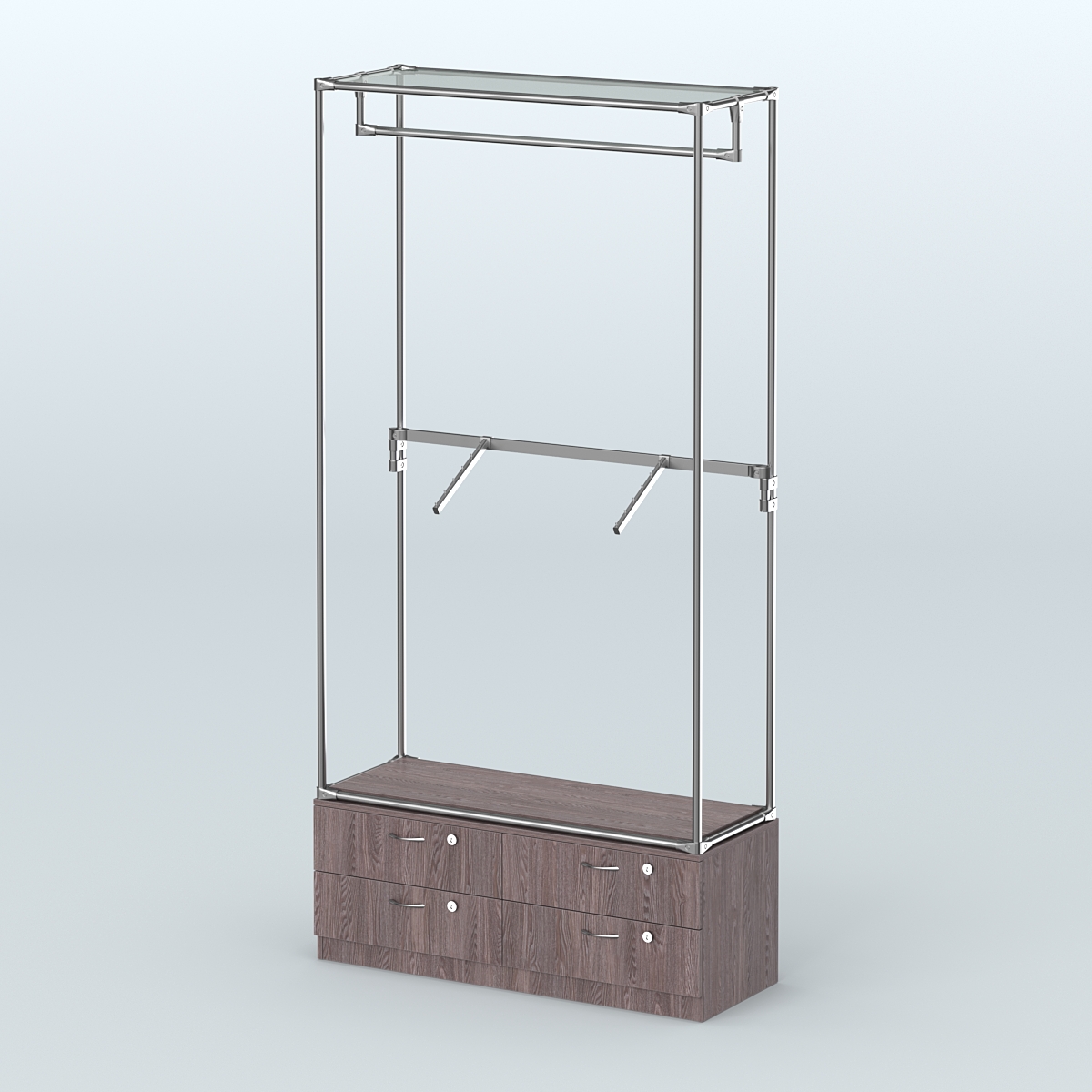 Торговая система ХРОМ без ДСП 1200 мм №2-2 с тумбой Т-14 и поручнями Ясень Анкор темный