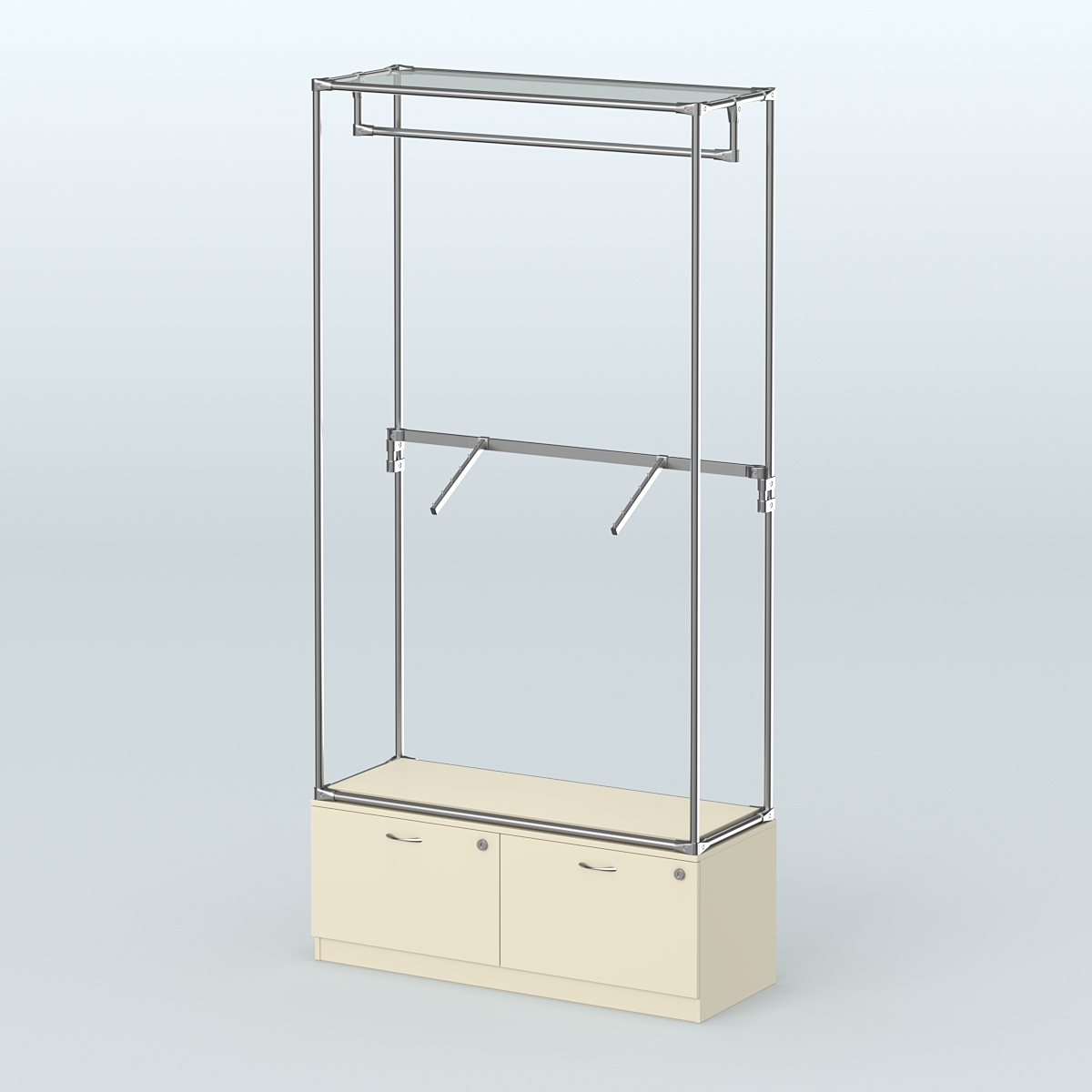 Торговая система ХРОМ без ДСП 1200 мм №2-3 с тумбой Т-15 и поручнями Крем Вайс