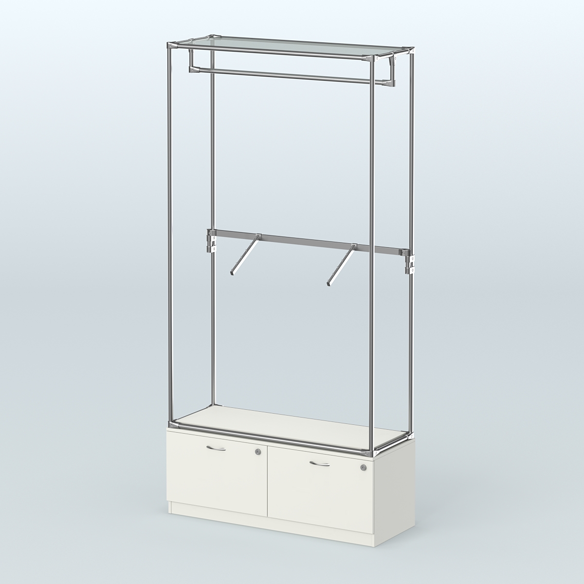 Торговая система ХРОМ без ДСП 1200 мм №2-3 с тумбой Т-15 и поручнями Белый