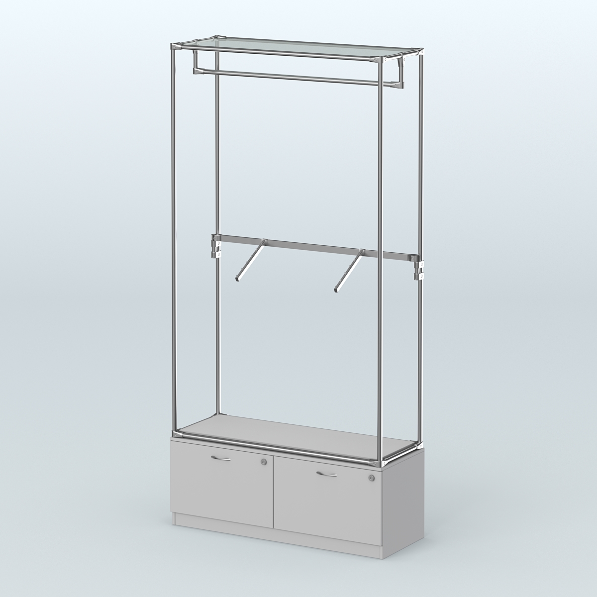 Торговая система ХРОМ без ДСП 1200 мм №2-3 с тумбой Т-15 и поручнями Серый