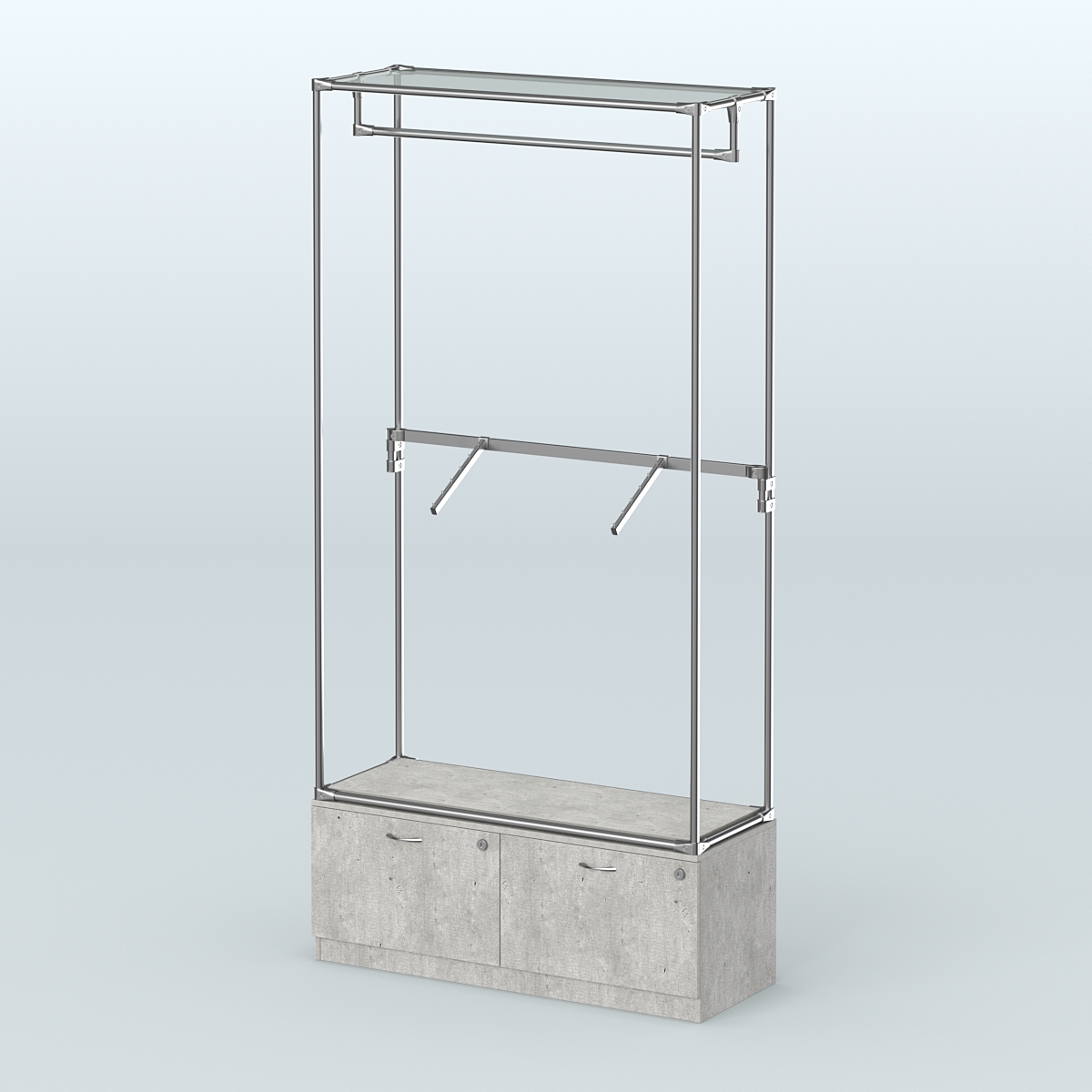 Торговая система ХРОМ без ДСП 1200 мм №2-3 с тумбой Т-15 и поручнями Метрополитан Грей