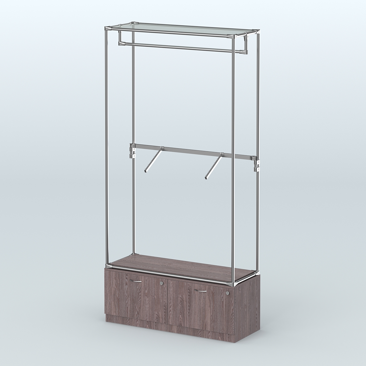 Торговая система ХРОМ без ДСП 1200 мм №2-3 с тумбой Т-15 и поручнями Ясень Анкор темный