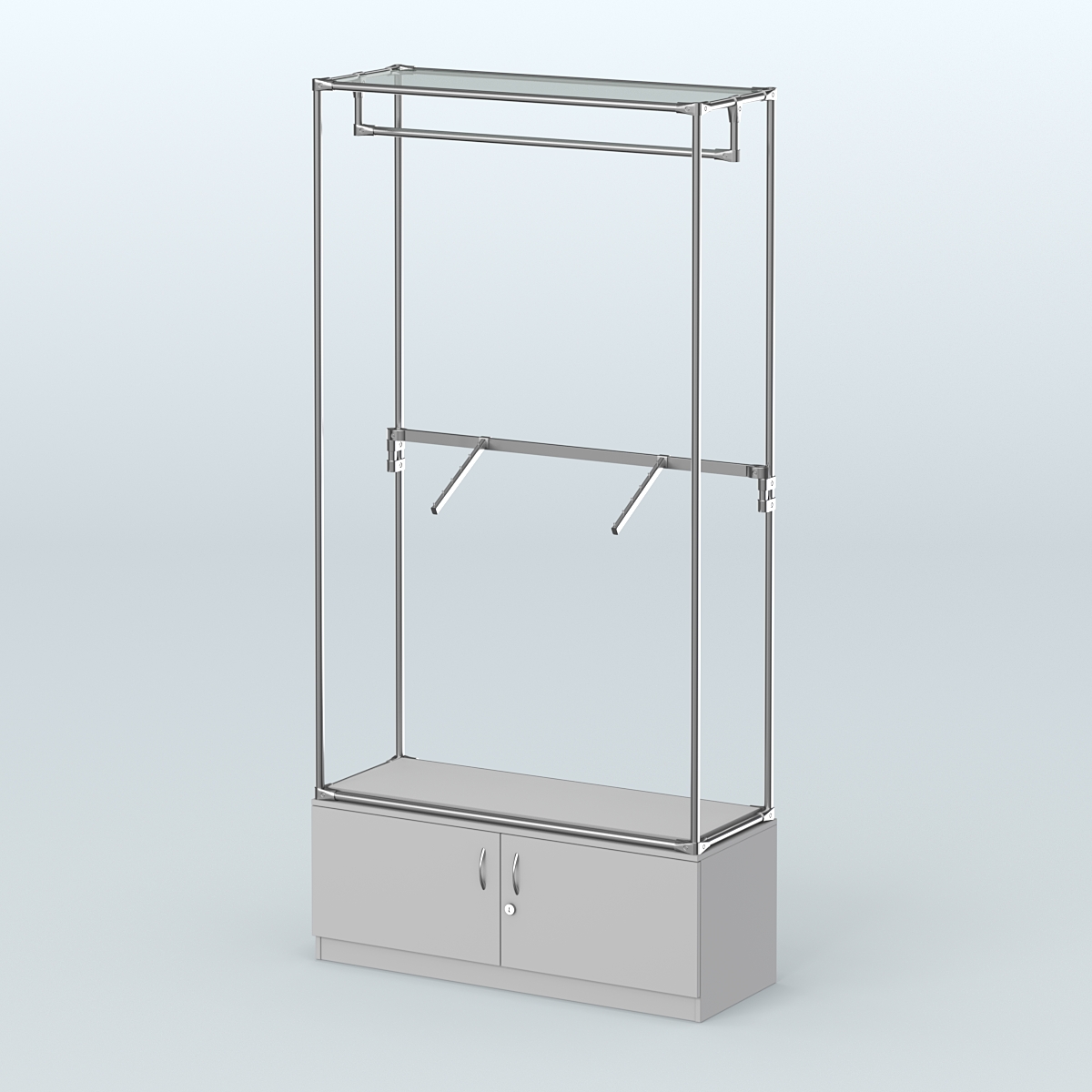 Торговая система ХРОМ без ДСП 1200 мм №2-4 с тумбой Т-21 и поручнями Серый