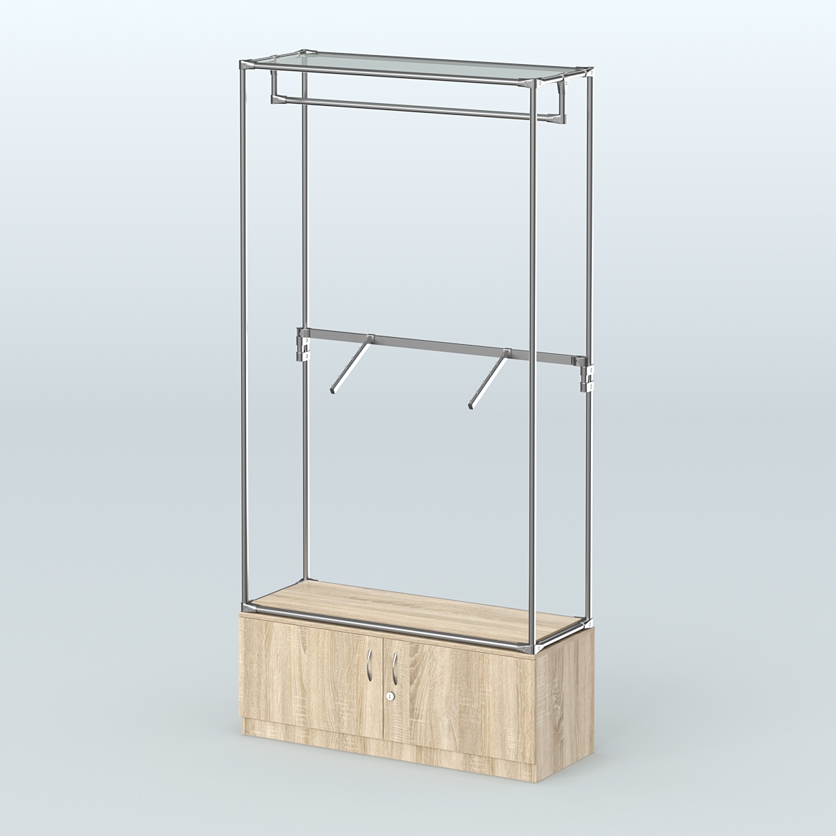 Торговая система ХРОМ без ДСП 1200 мм №2-4 с тумбой Т-21 и поручнями Дуб Сонома