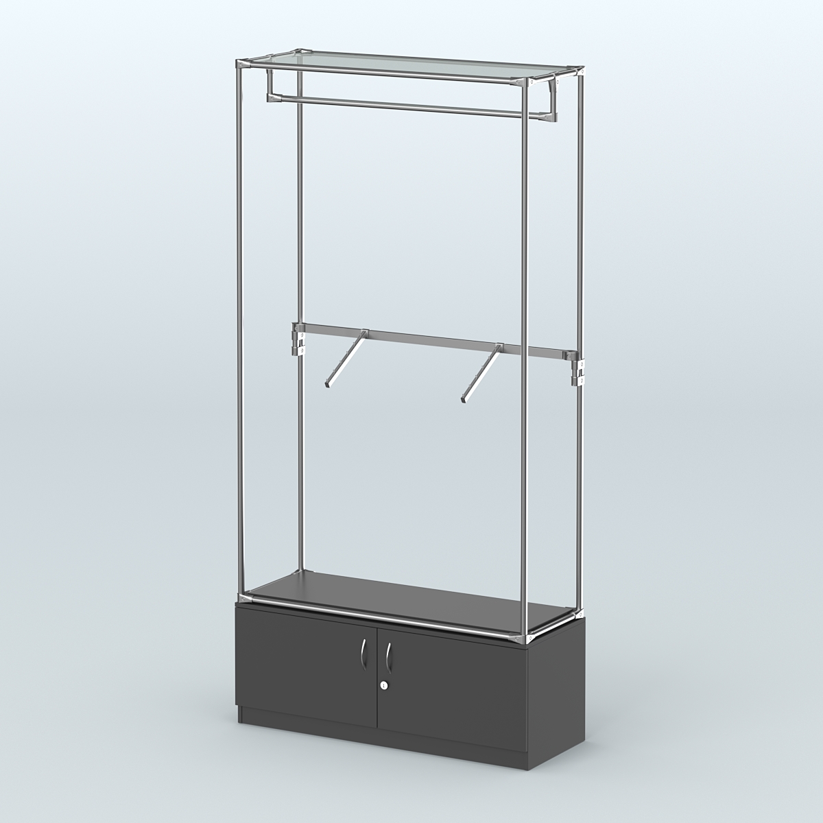 Торговая система ХРОМ без ДСП 1200 мм №2-4 с тумбой Т-21 и поручнями Черный