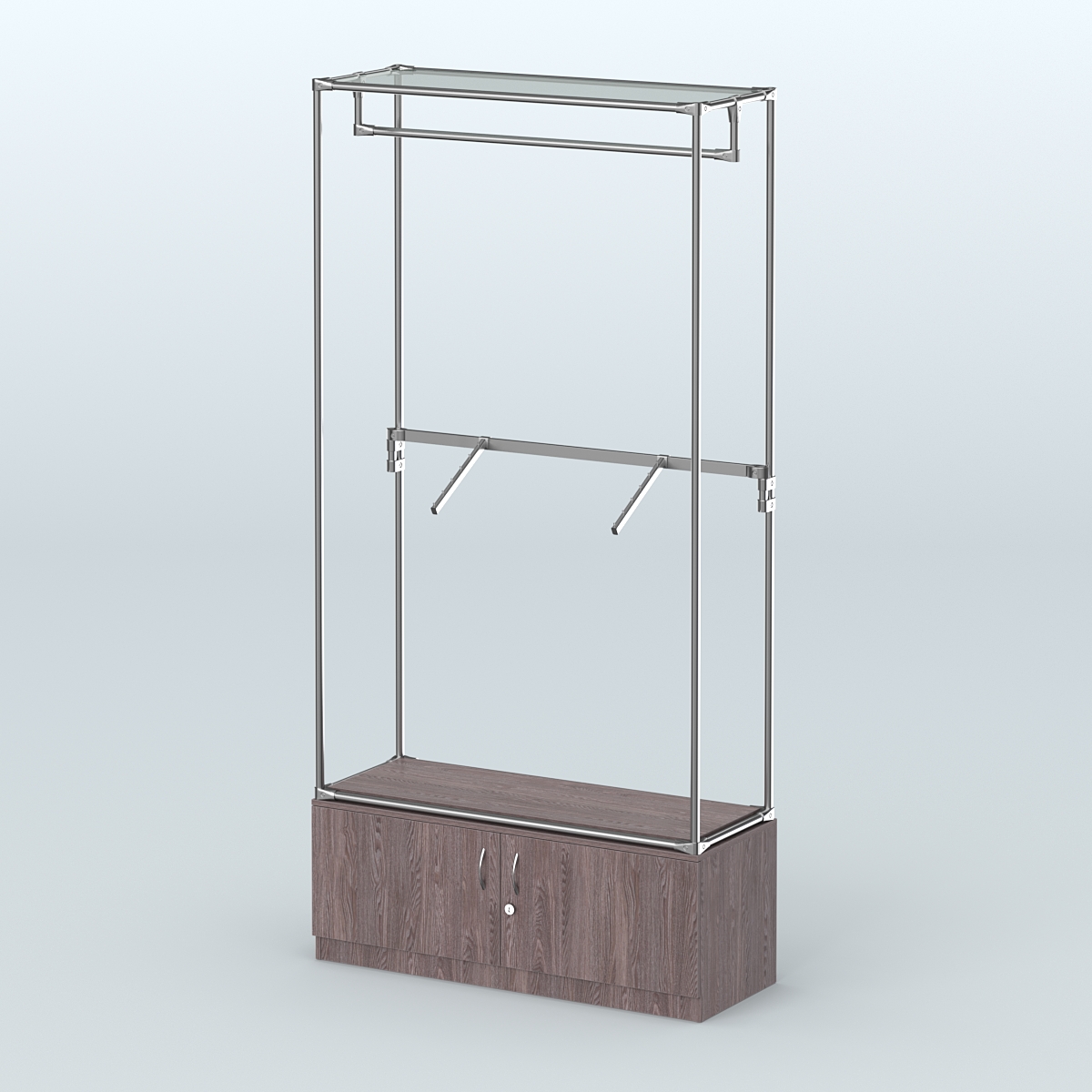 Торговая система ХРОМ без ДСП 1200 мм №2-4 с тумбой Т-21 и поручнями Ясень Анкор темный