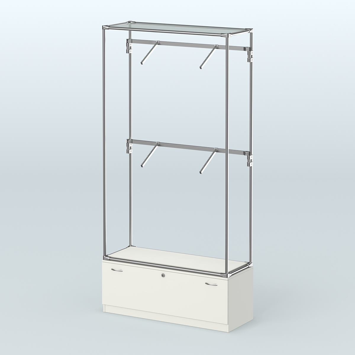 Торговая система ХРОМ без ДСП 1200 мм №3-1 с тумбой Т-11 и поручнями Белый