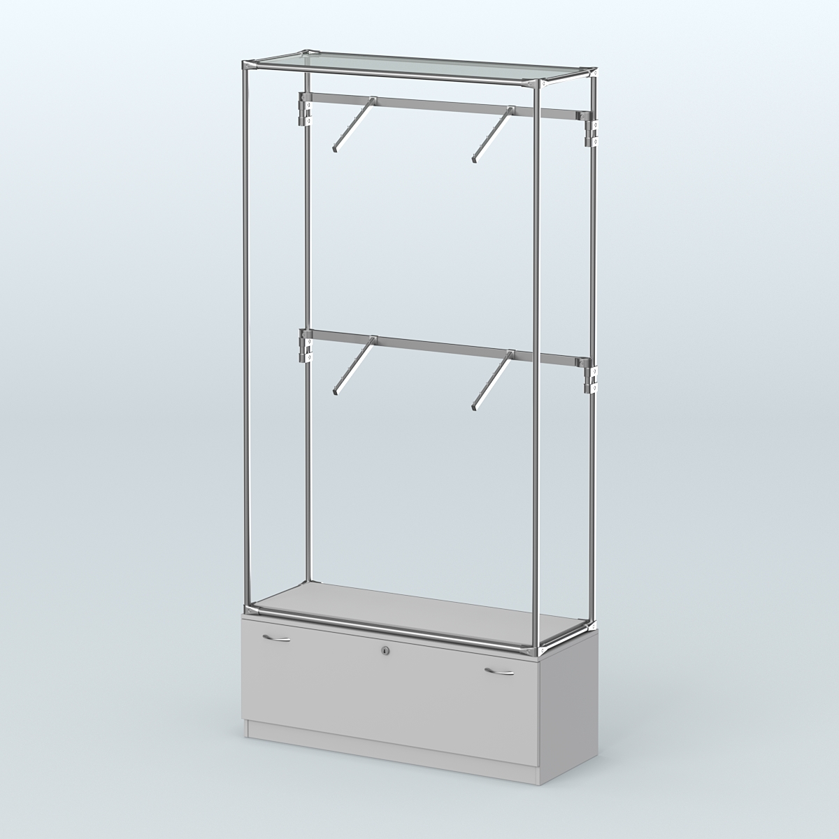 Торговая система ХРОМ без ДСП 1200 мм №3-1 с тумбой Т-11 и поручнями Серый