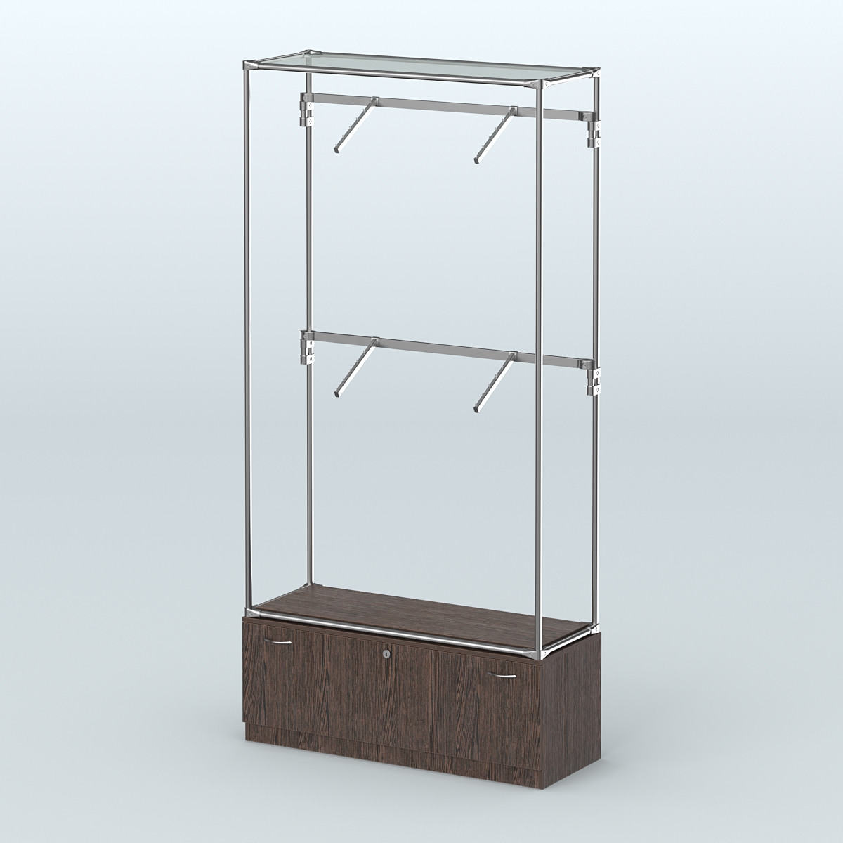 Торговая система ХРОМ без ДСП 1200 мм №3-1 с тумбой Т-11 и поручнями Дуб Венге