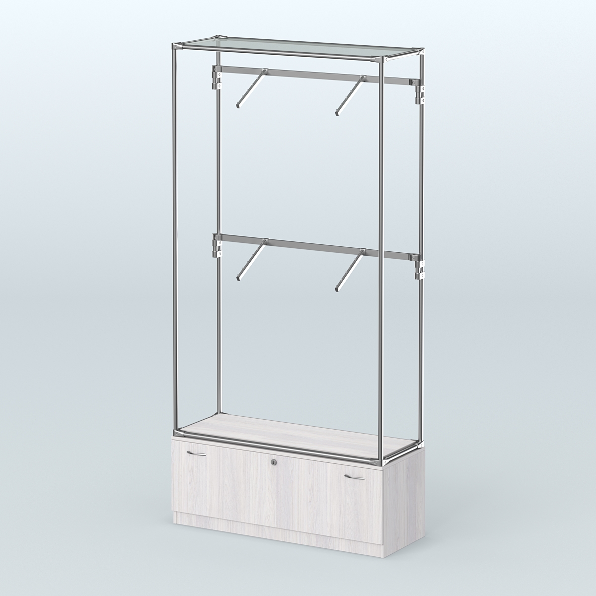 Торговая система ХРОМ без ДСП 1200 мм №3-1 с тумбой Т-11 и поручнями Ясень Анкор светлый