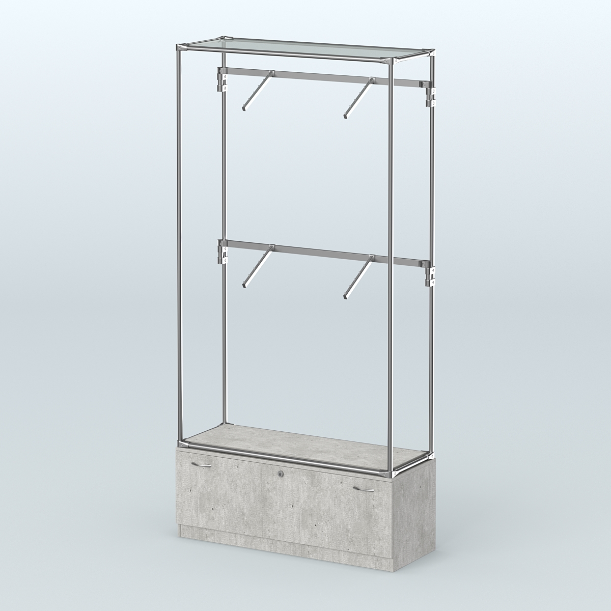 Торговая система ХРОМ без ДСП 1200 мм №3-1 с тумбой Т-11 и поручнями Метрополитан Грей