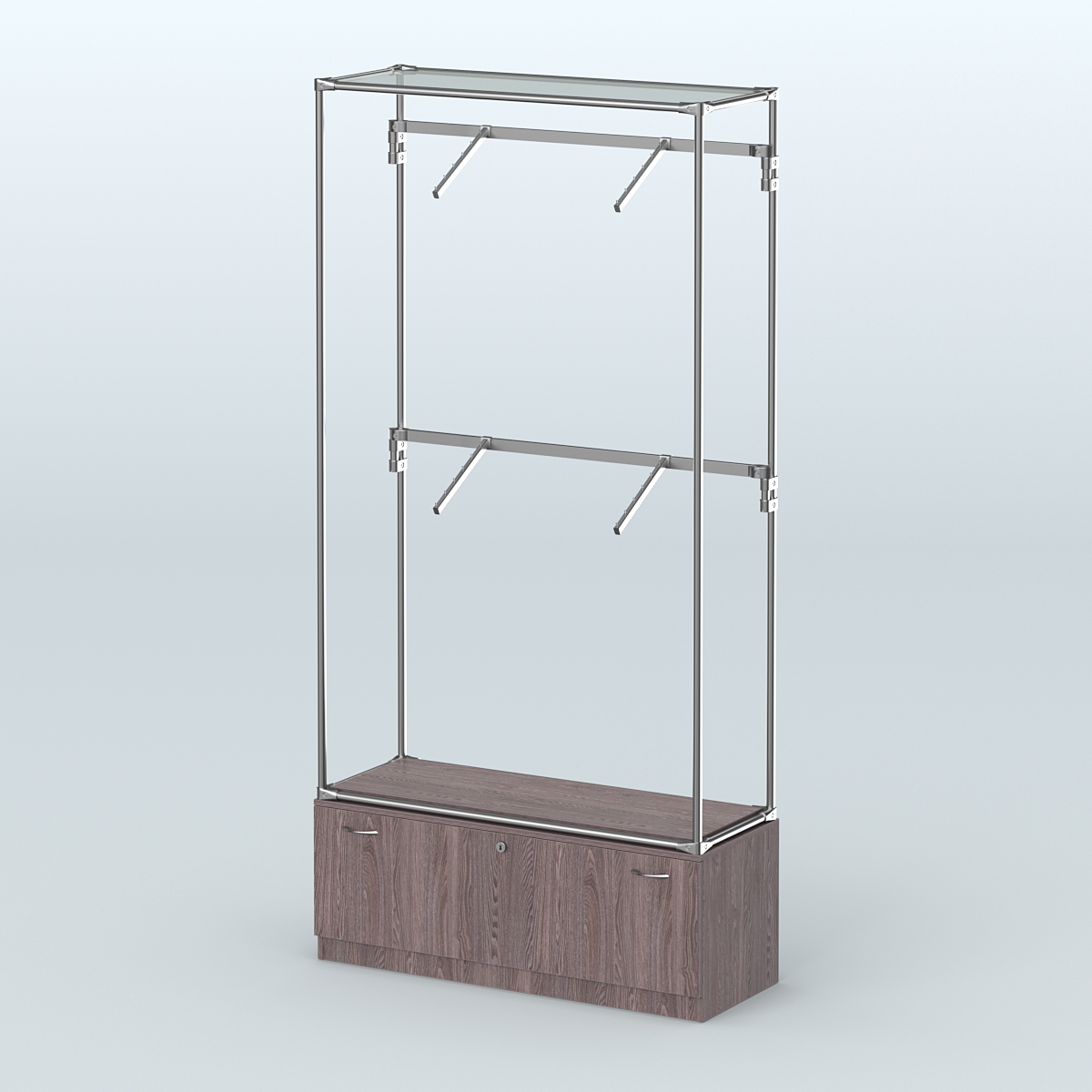 Торговая система ХРОМ без ДСП 1200 мм №3-1 с тумбой Т-11 и поручнями Ясень Анкор темный