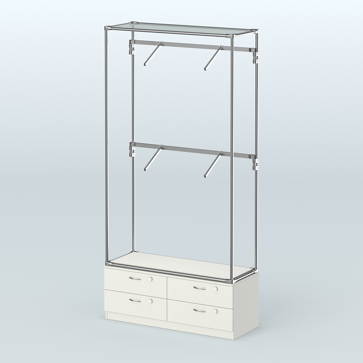 Торговая система ХРОМ без ДСП 1200 мм №3-2 с тумбой Т-14 и поручнями Белый