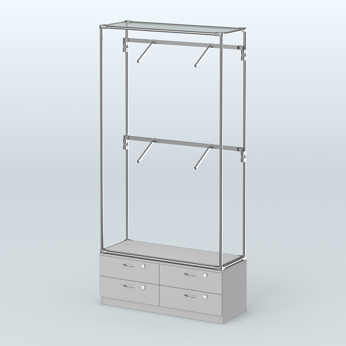 Торговая система ХРОМ без ДСП 1200 мм №3-2 с тумбой Т-14 и поручнями Серый