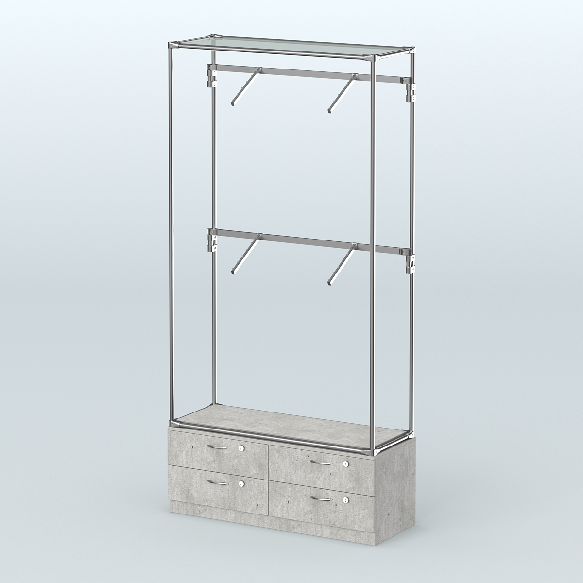 Торговая система ХРОМ без ДСП 1200 мм №3-2 с тумбой Т-14 и поручнями Метрополитан Грей