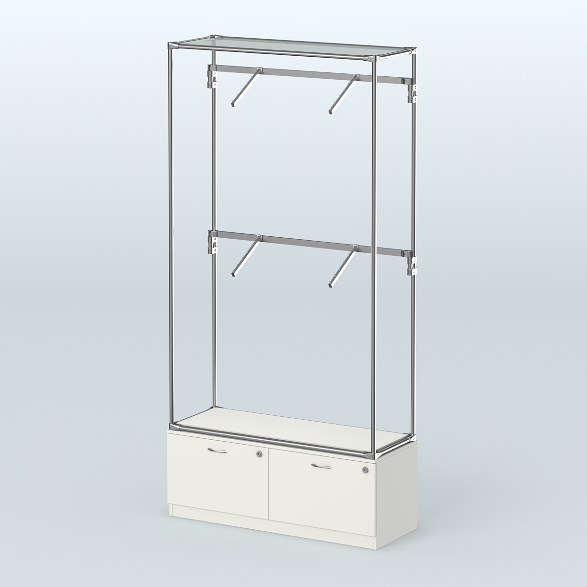 Торговая система ХРОМ без ДСП 1200 мм №3-3 с тумбой Т-15 и поручнями Белый