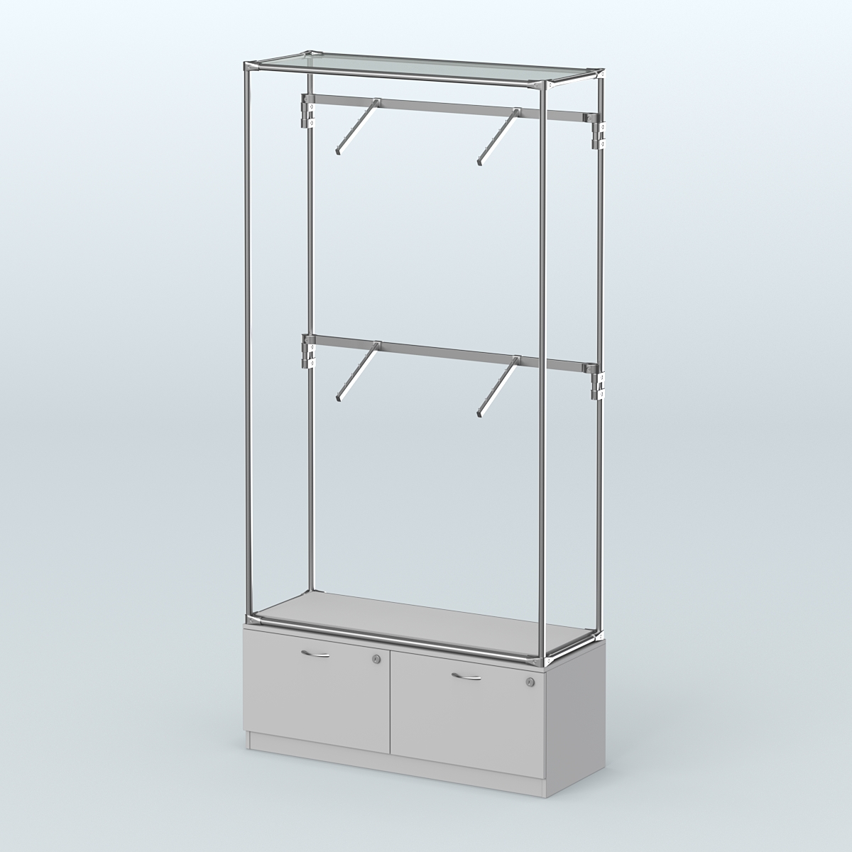 Торговая система ХРОМ без ДСП 1200 мм №3-3 с тумбой Т-15 и поручнями Серый