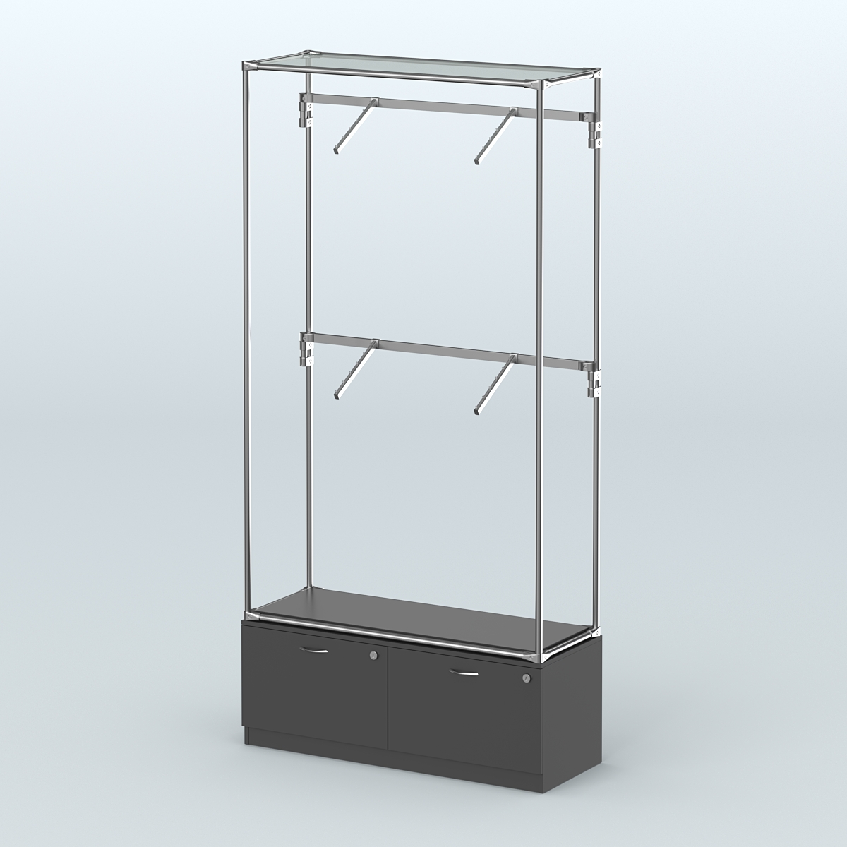 Торговая система ХРОМ без ДСП 1200 мм №3-3 с тумбой Т-15 и поручнями Черный