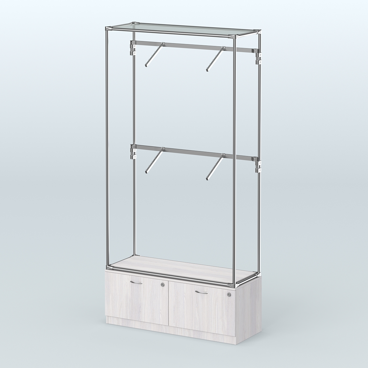 Торговая система ХРОМ без ДСП 1200 мм №3-3 с тумбой Т-15 и поручнями Ясень Анкор светлый