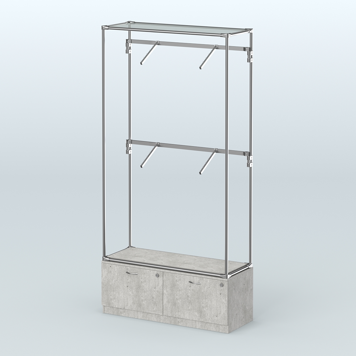 Торговая система ХРОМ без ДСП 1200 мм №3-3 с тумбой Т-15 и поручнями Метрополитан Грей