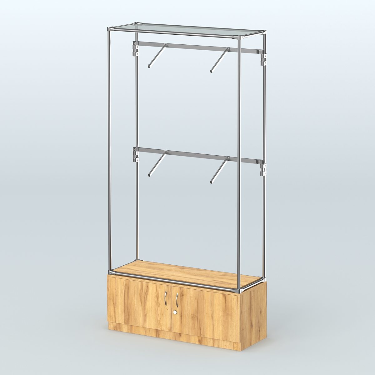 Торговая система ХРОМ без ДСП 1200 мм №3-4 с тумбой Т-21 и поручнями Дуб Золотистый