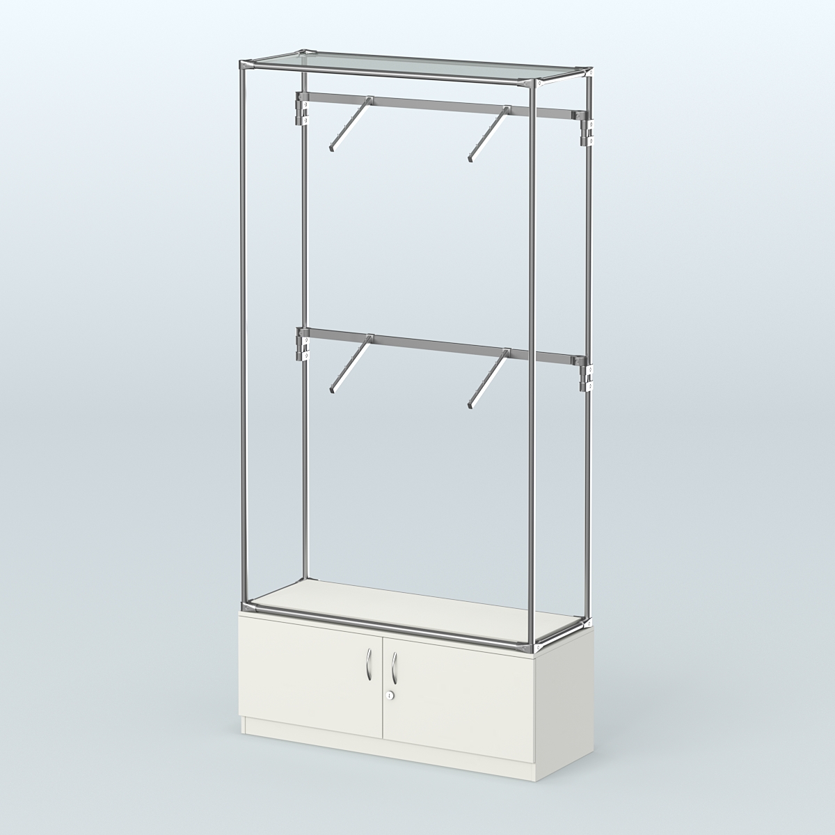 Торговая система ХРОМ без ДСП 1200 мм №3-4 с тумбой Т-21 и поручнями Белый