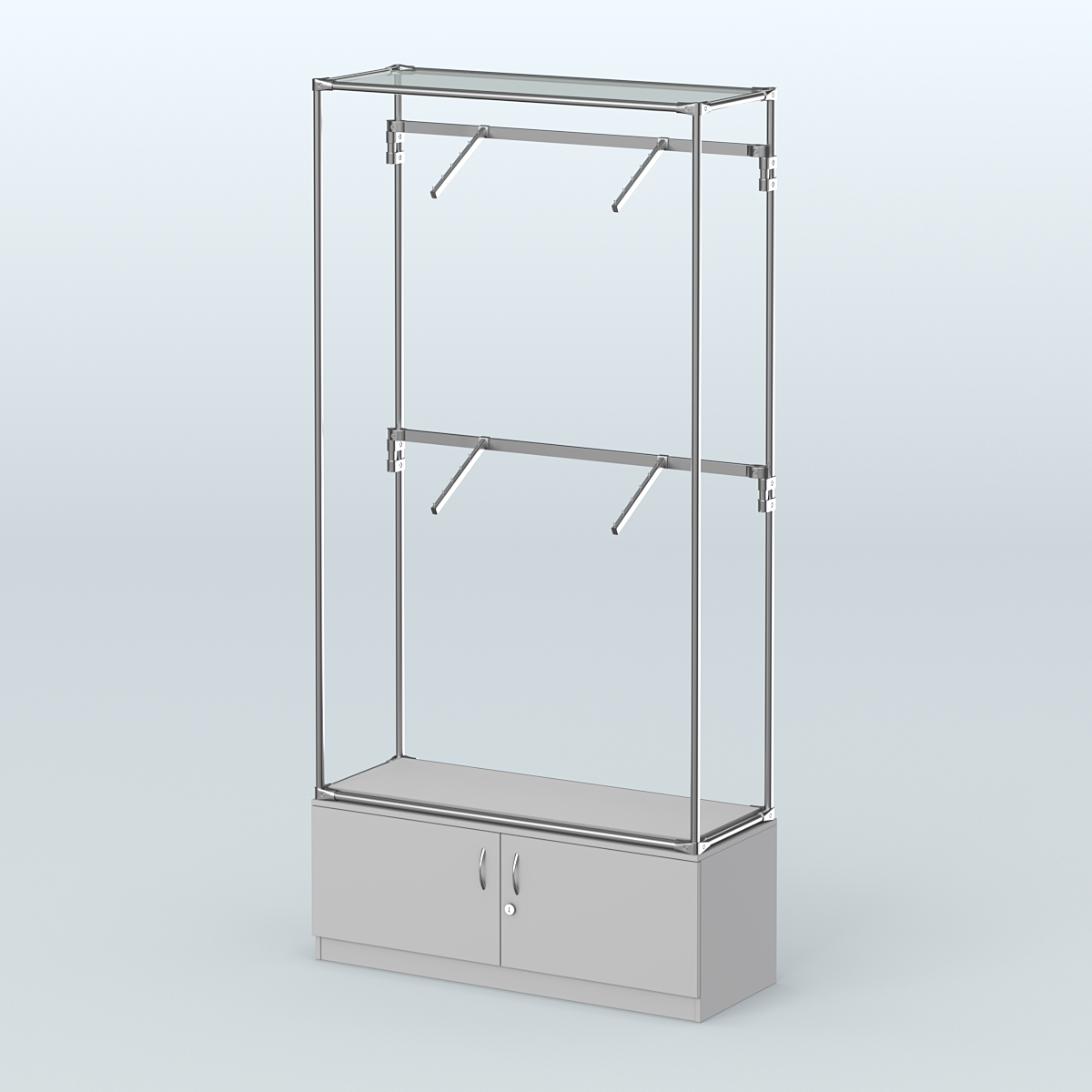 Торговая система ХРОМ без ДСП 1200 мм №3-4 с тумбой Т-21 и поручнями Серый