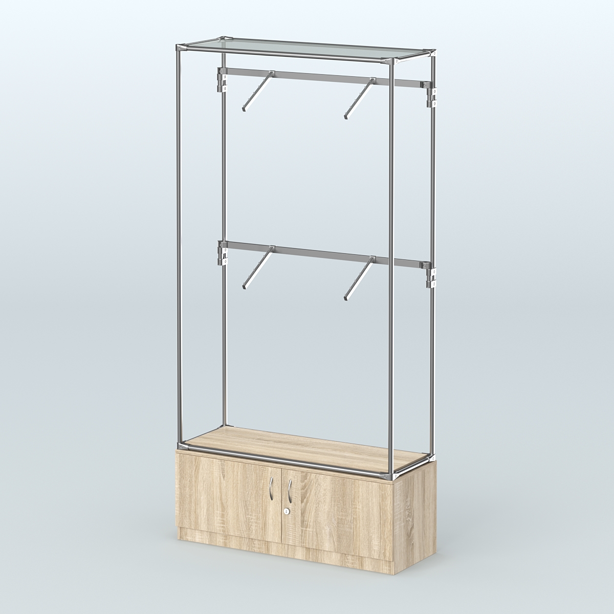 Торговая система ХРОМ без ДСП 1200 мм №3-4 с тумбой Т-21 и поручнями Дуб Сонома