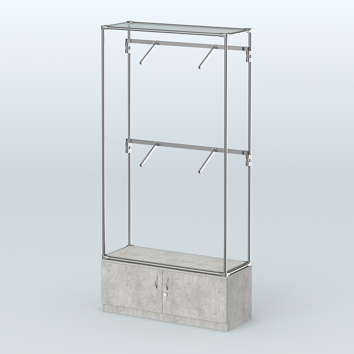 Торговая система ХРОМ без ДСП 1200 мм №3-4 с тумбой Т-21 и поручнями Метрополитан Грей