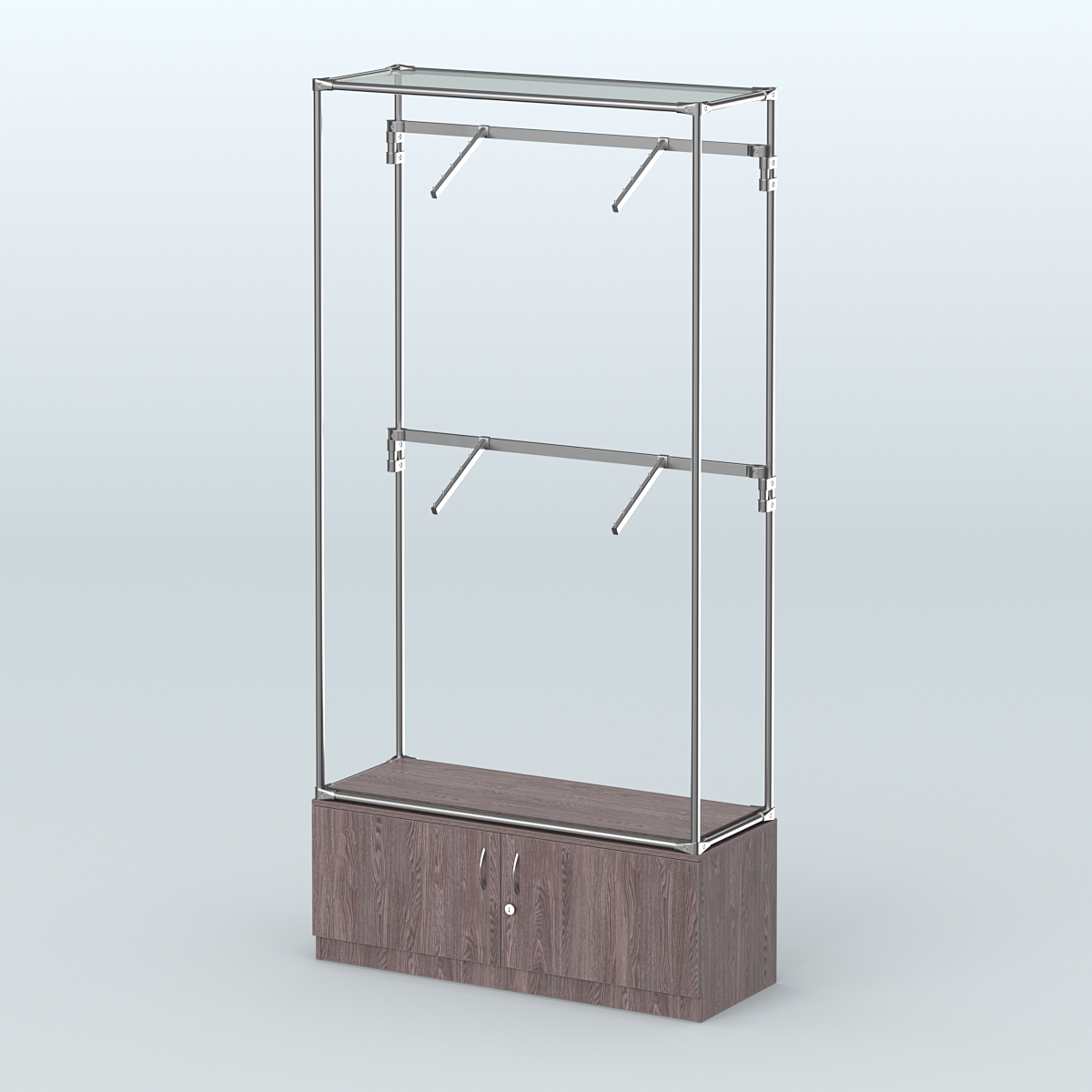 Торговая система ХРОМ без ДСП 1200 мм №3-4 с тумбой Т-21 и поручнями Ясень Анкор темный