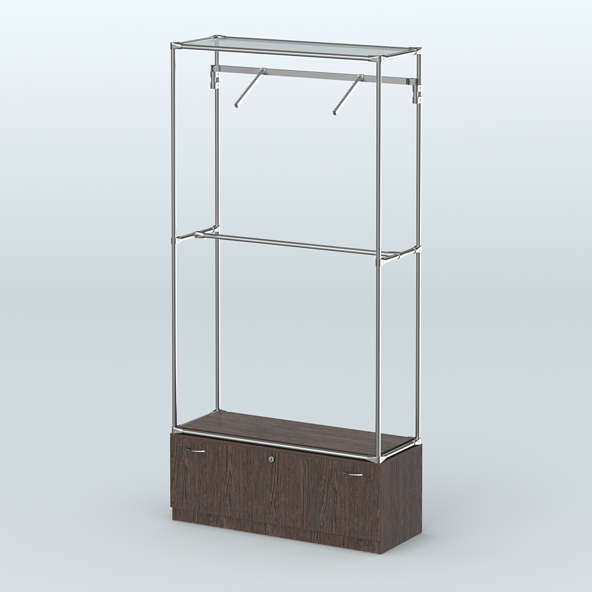 Торговая система ХРОМ без ДСП 1200 мм №4-1 с тумбой Т-11 и поручнями Дуб Венге