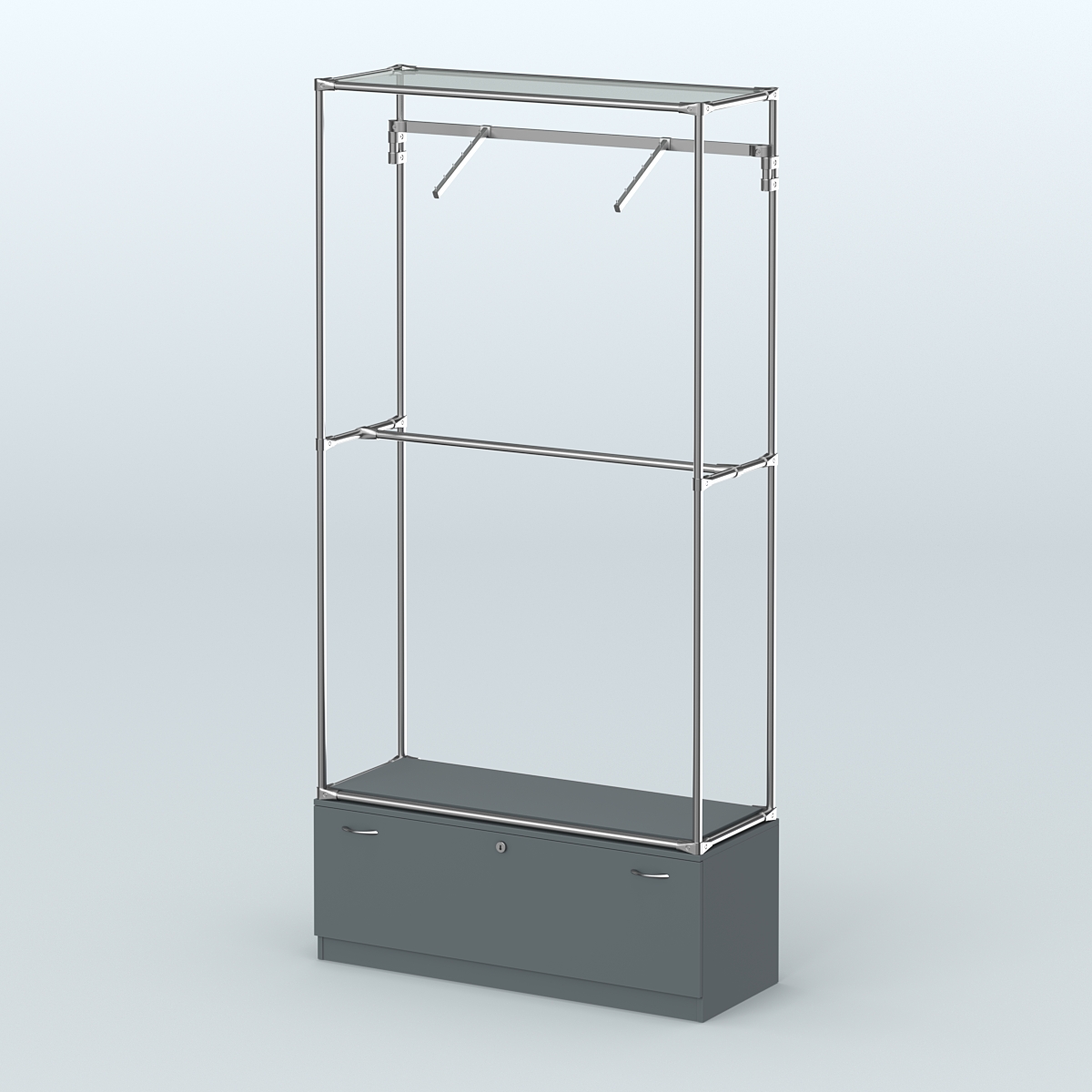 Торговая система ХРОМ без ДСП 1200 мм №4-1 с тумбой Т-11 и поручнями Темно-Серый