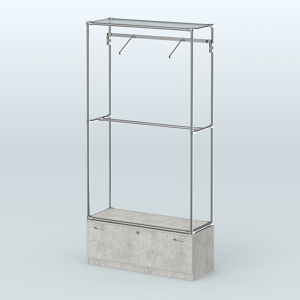 Торговая система ХРОМ без ДСП 1200 мм №4-1 с тумбой Т-11 и поручнями Метрополитан Грей