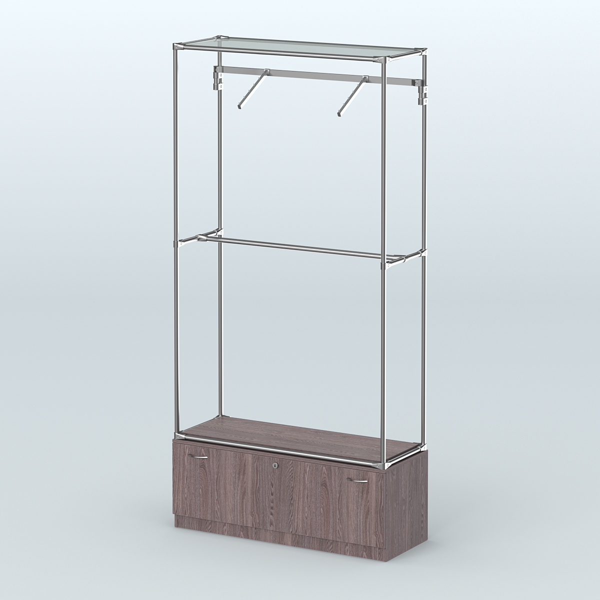 Торговая система ХРОМ без ДСП 1200 мм №4-1 с тумбой Т-11 и поручнями Ясень Анкор темный